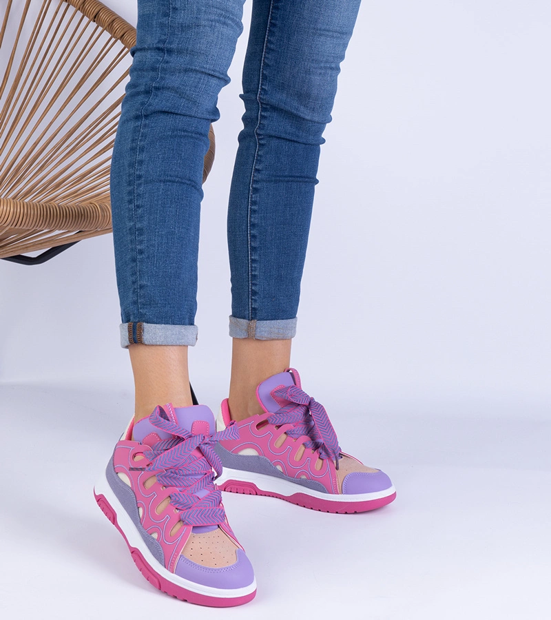 Hers Sneakersy Damskie Różowe z Dekoracyjnym Sznurowaniem