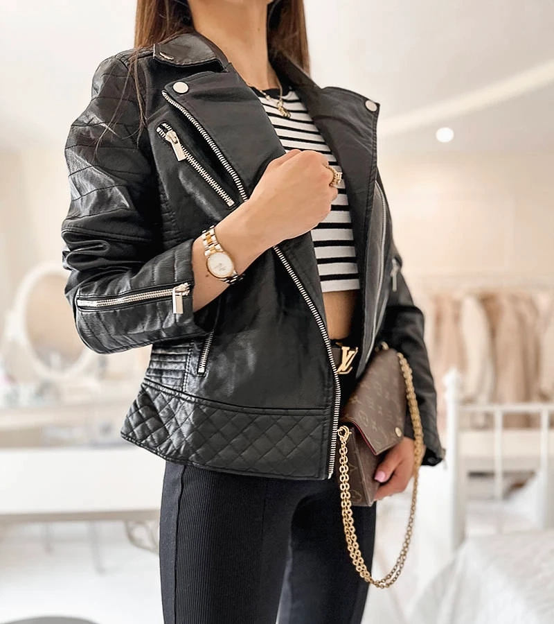 Czarna klasyczna ramoneska eko-skóra