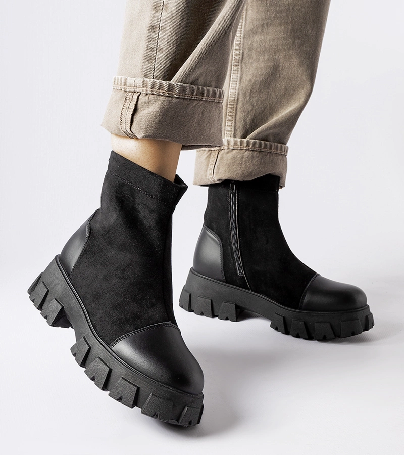 Czarne workery eko-zamsz z bieżnikiem