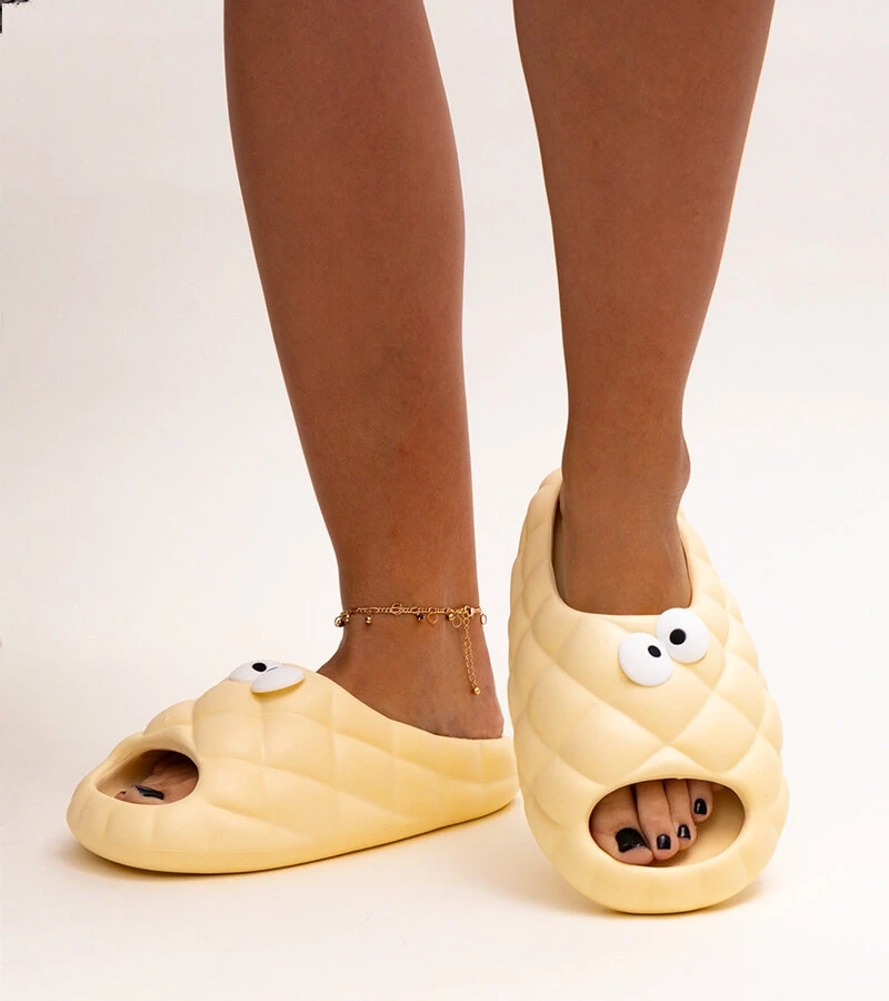 Beżowe klapki piankowe z oczami