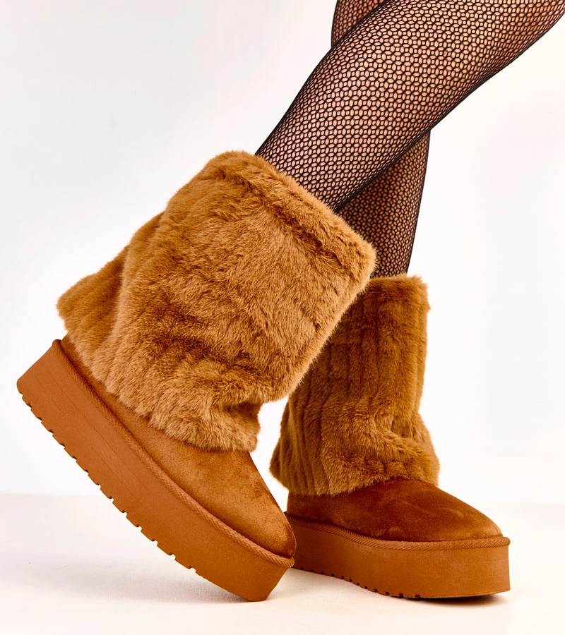 Hers Brązowe śniegowce na platformie z futerkową cholewką