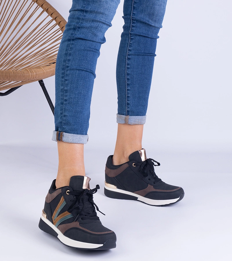 Hers Sneakersy Damskie Czarne na Ukrytym Koturnie