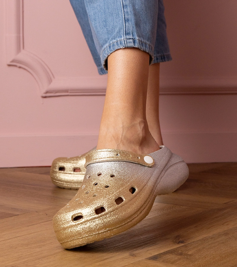 Hers Złoto-srebrne zabudowane klapki na platformie