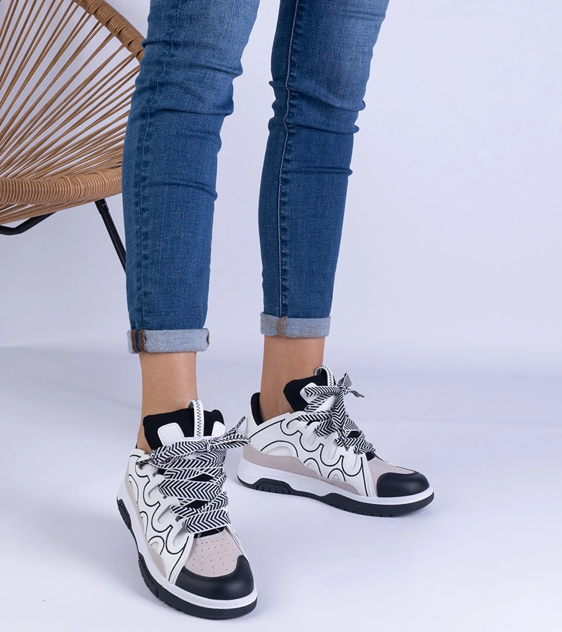 Hers sneakersy damskie czarne z dekoracyjnym sznurowaniem