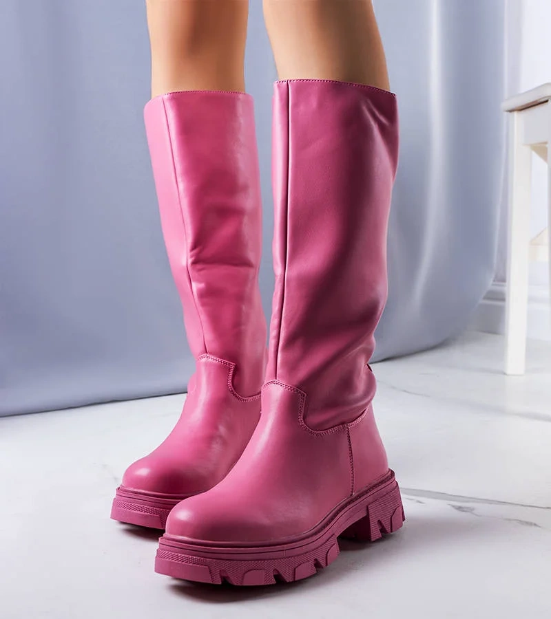 Różowe ocieplane kozaki na wysokiej podeszwie