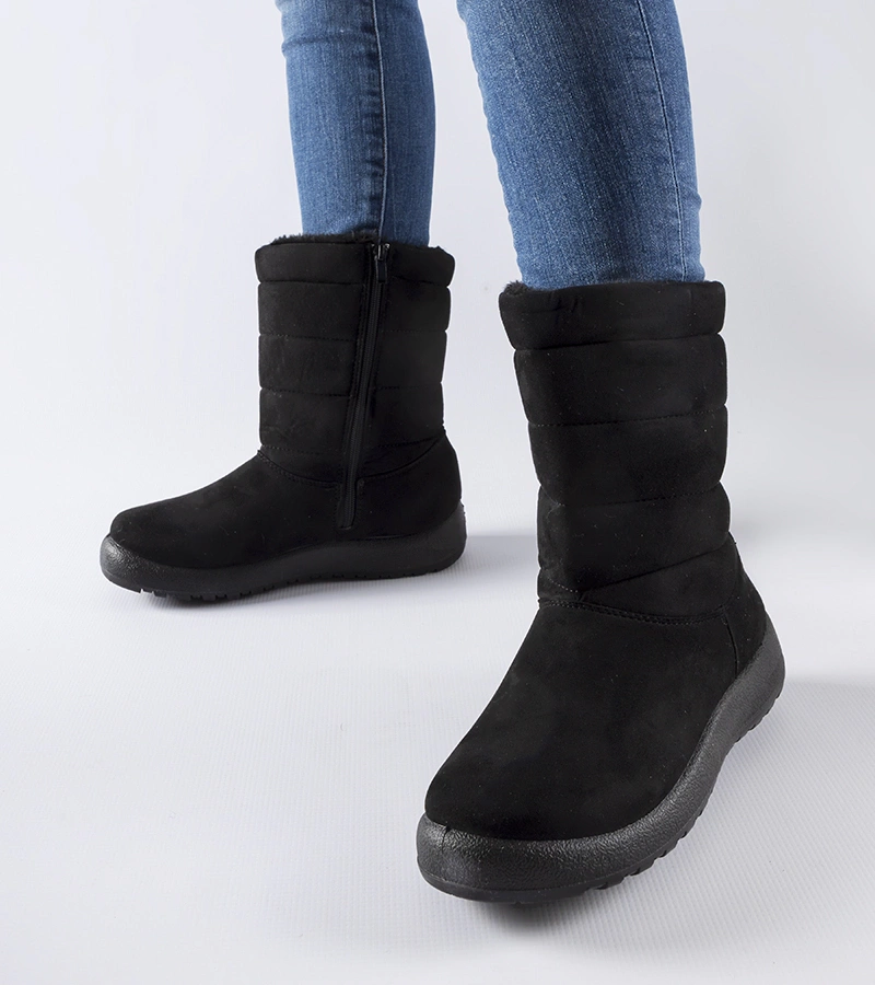 Czarne botki ocieplane z eko-zamszu