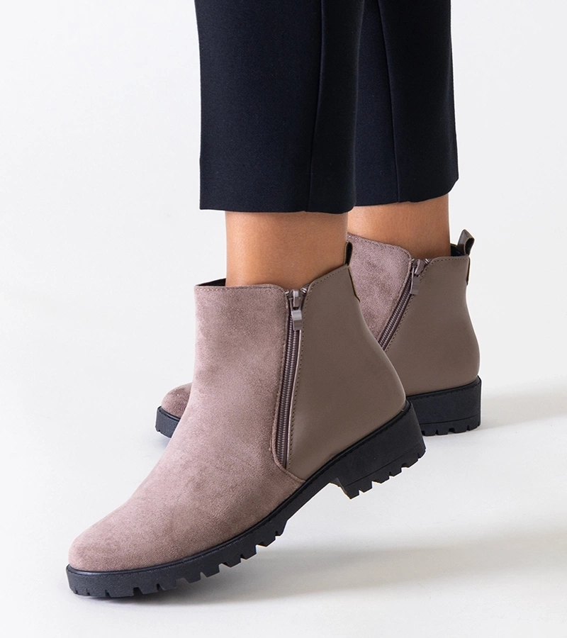 Brązowe botki na platformie z eko-zamszu