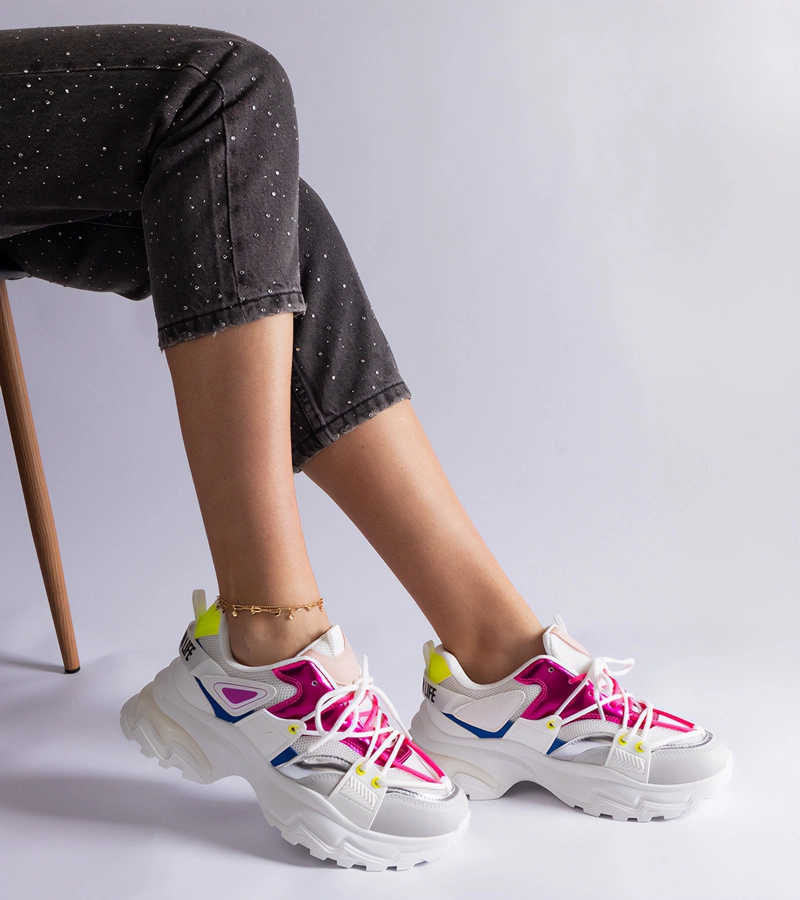 Biało-rózowe sneakersy sportowe