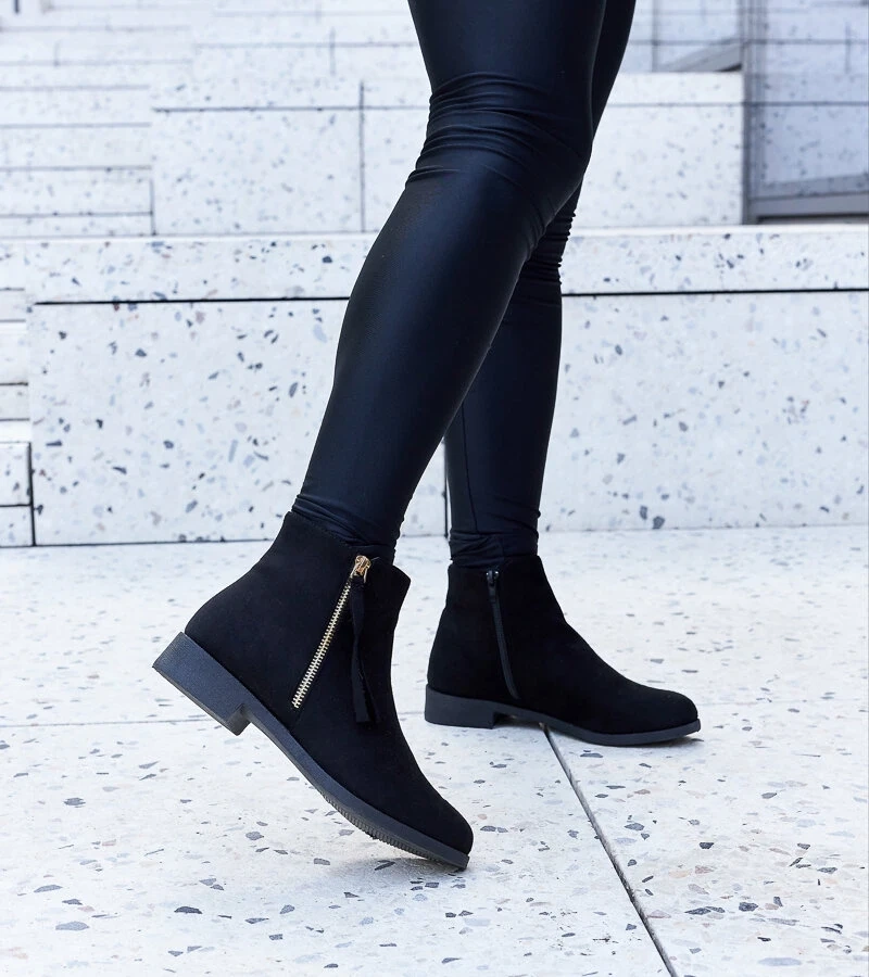 Czarne ocieplane botki eko-zamsz