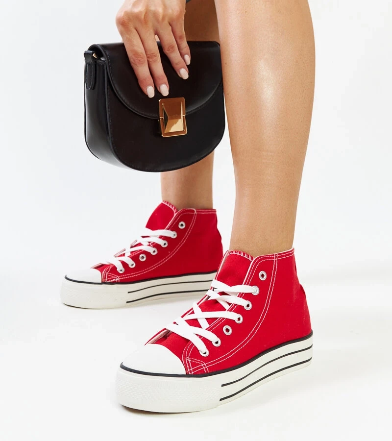 Hers Czerwone wysokie trampki na grubej podeszwie