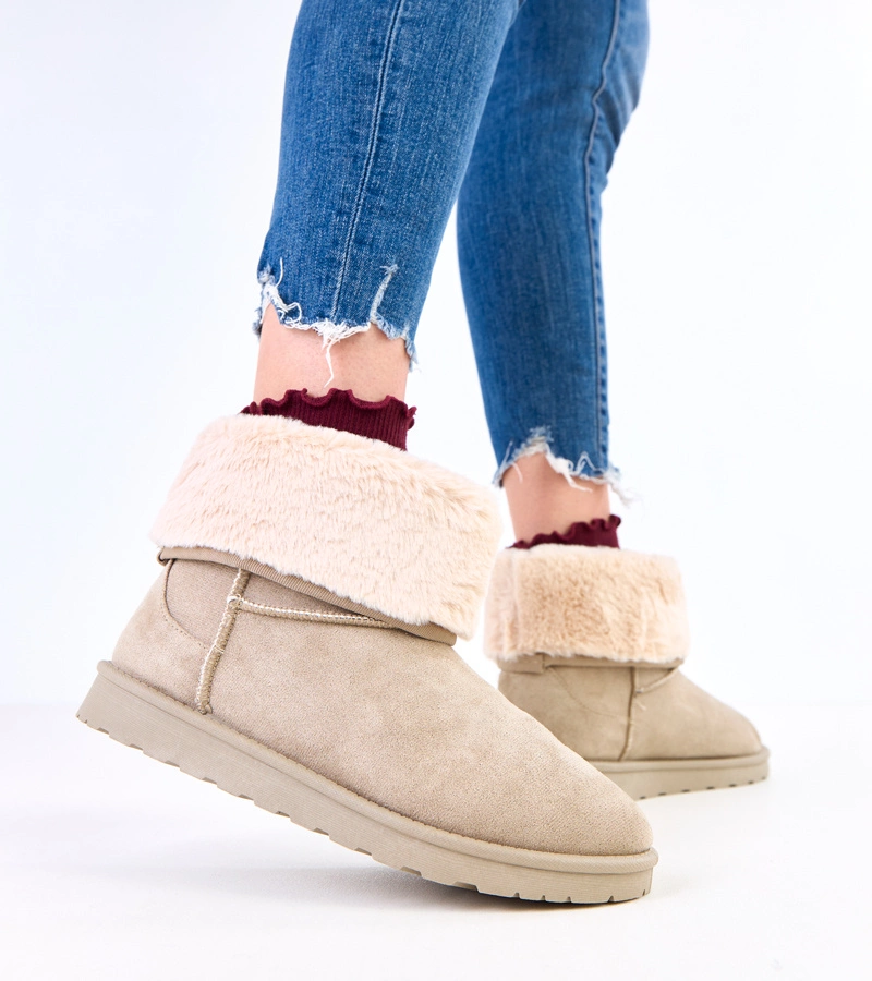 Hers Zielone śniegowce z futerkiem na platformie