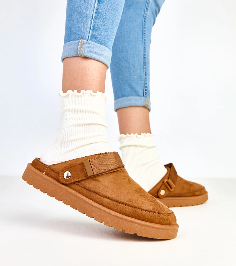 Hers Brązowe mule zapinane na rzep