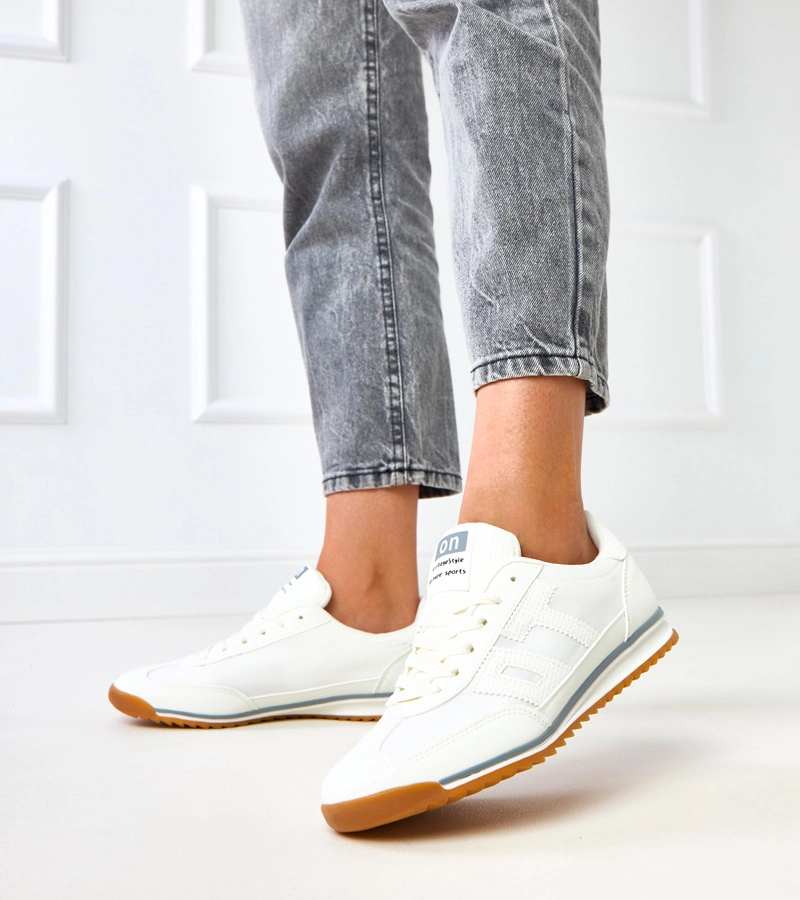 Hers Białe sneakersy damskie sportowe z szarymi elementami