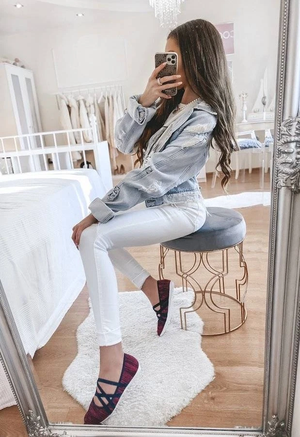 Hers Różowe baleriny materiałowe