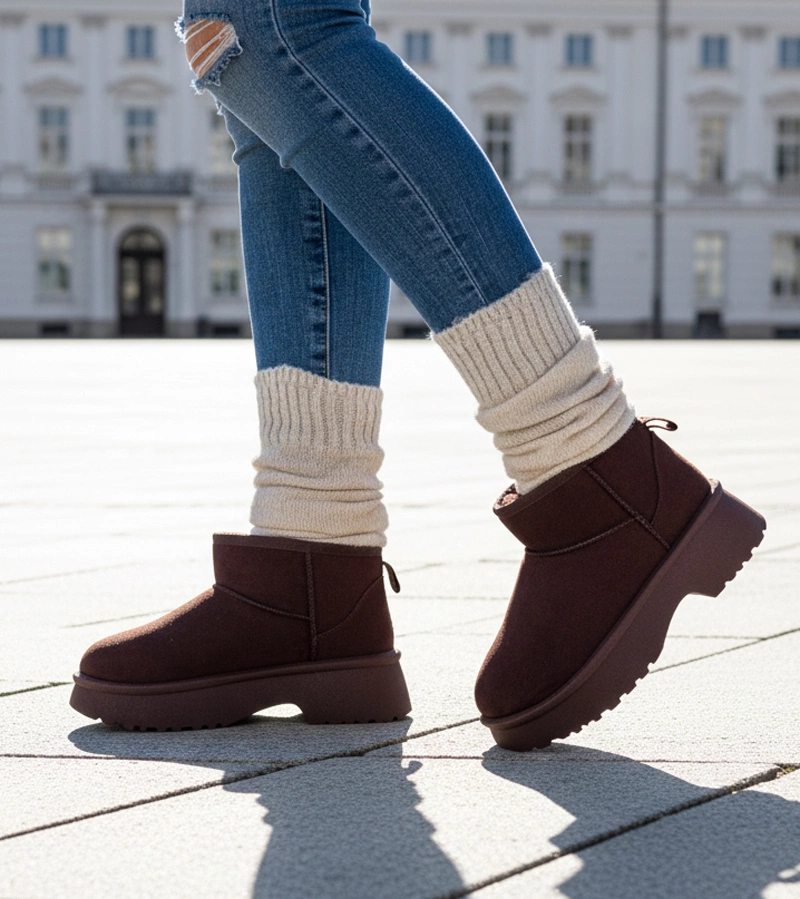 Hers Brązowe śniegowce ocieplane na platformie