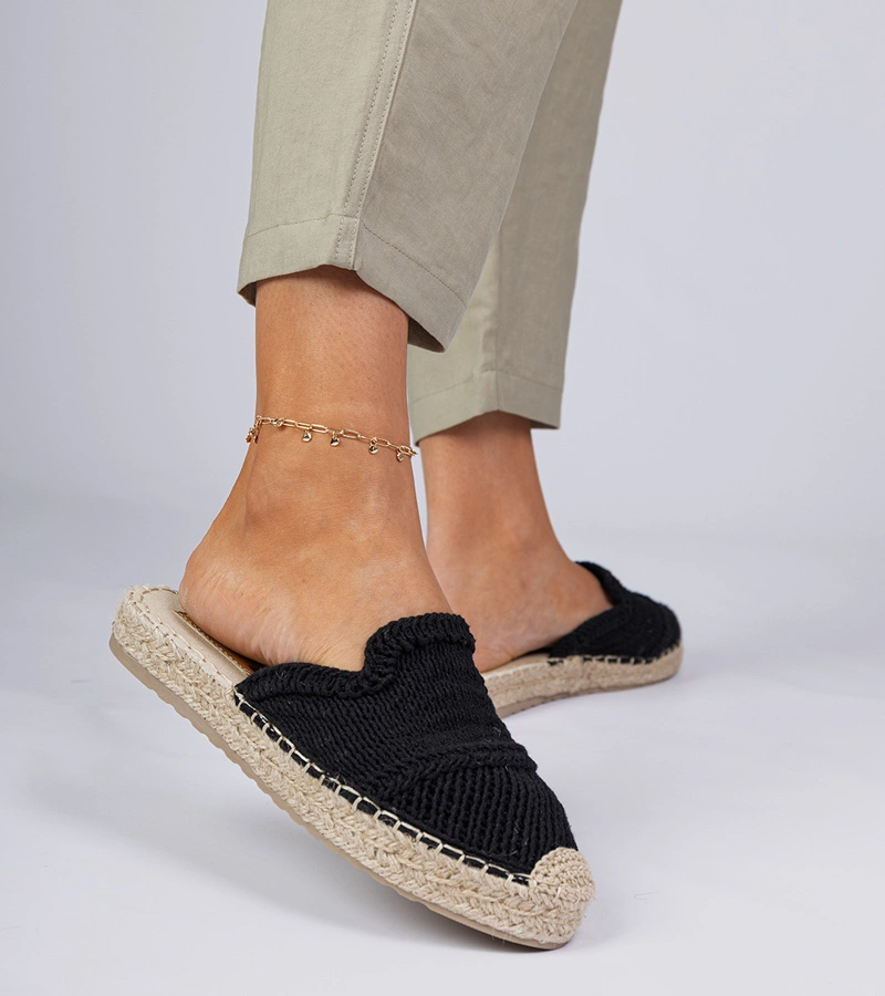 Hers Czarne damskie klapki espadryle
