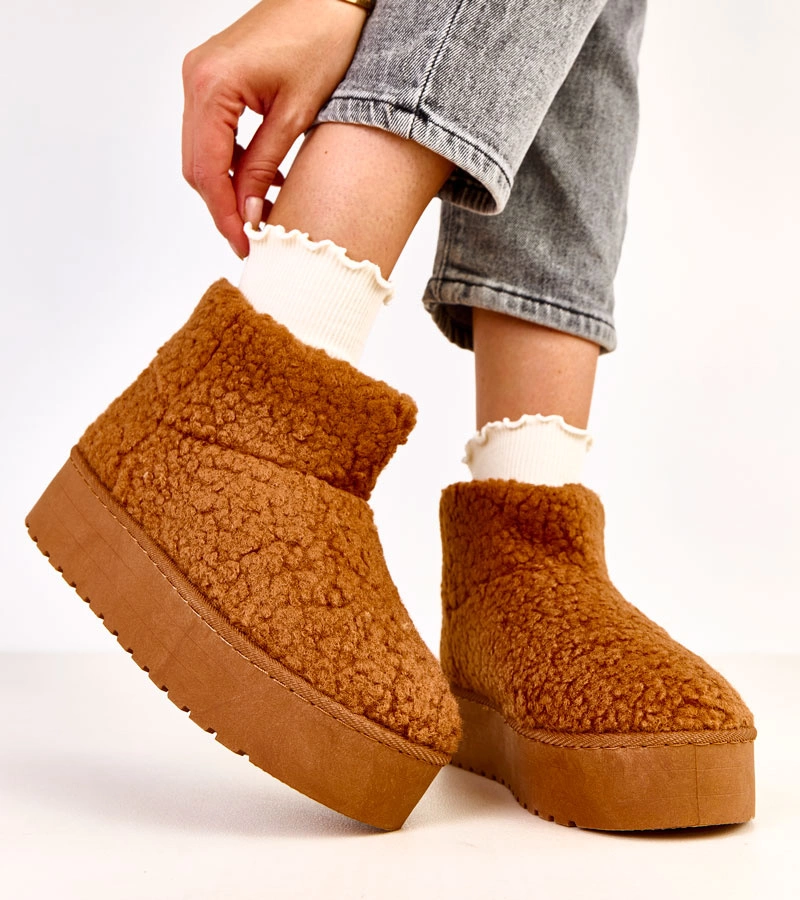 Hers Brązowe śniegowce z cholewką z barankowego futra