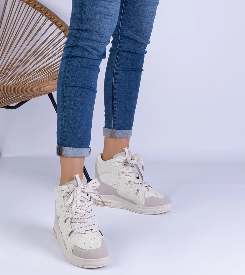 Hers Sneakersy Damskie Białe z Grubymi Sznurówkami