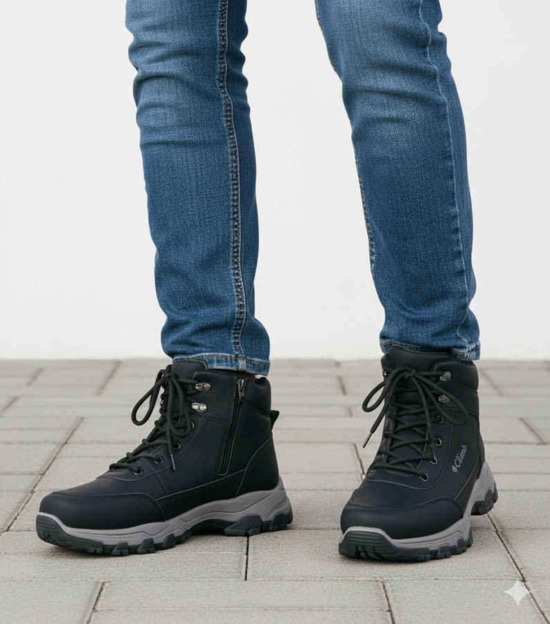 Hers Czarne trapery męskie ocieplane na podwyższonej podeszwie