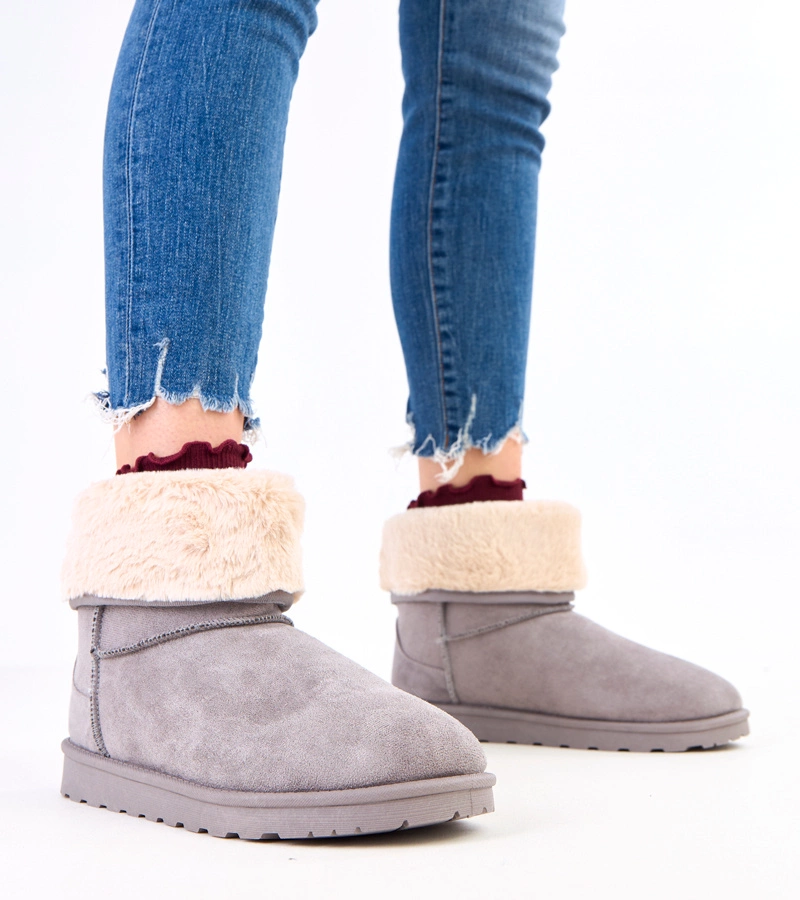 Hers Szare śniegowce z futerkiem na platformie