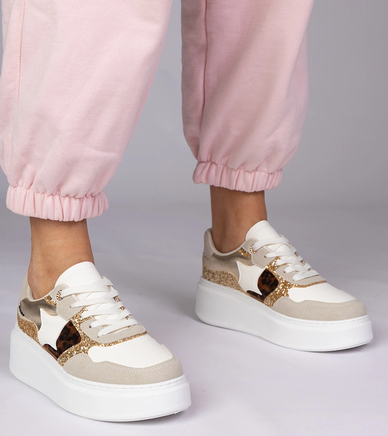 Hers Panterkowe sneakersy z brokatem i zwierzęcym drukiem