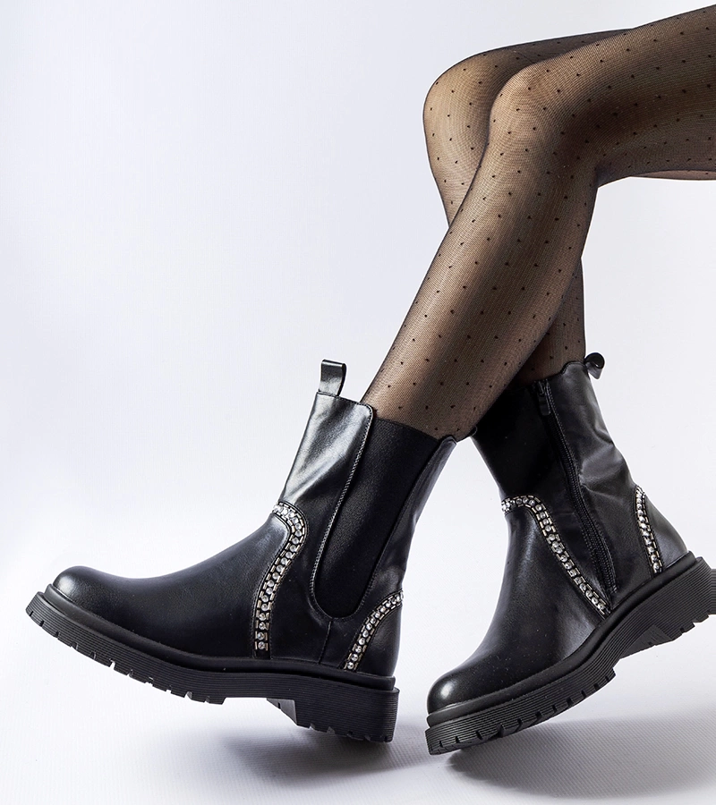 Hers Czarne botki ozdobione cyrkoniami