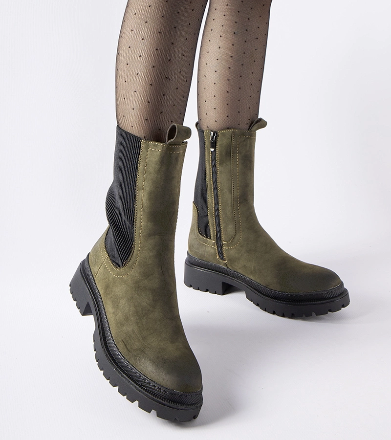 Zielone ocieplane wysokie botki