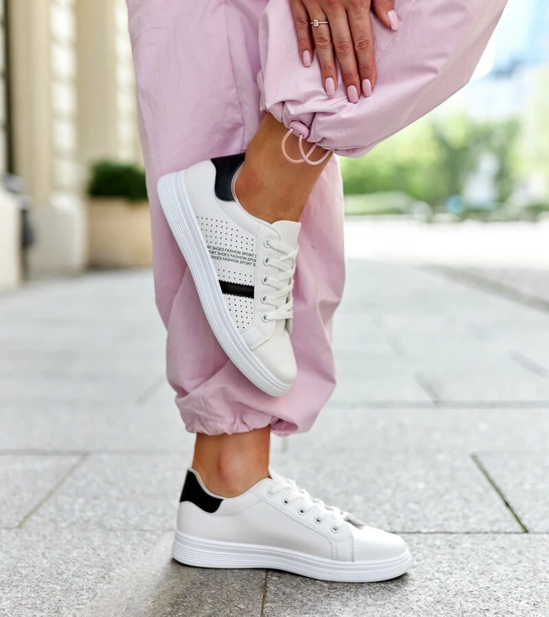 Hers Biało-czarne sneakersy eko skóra