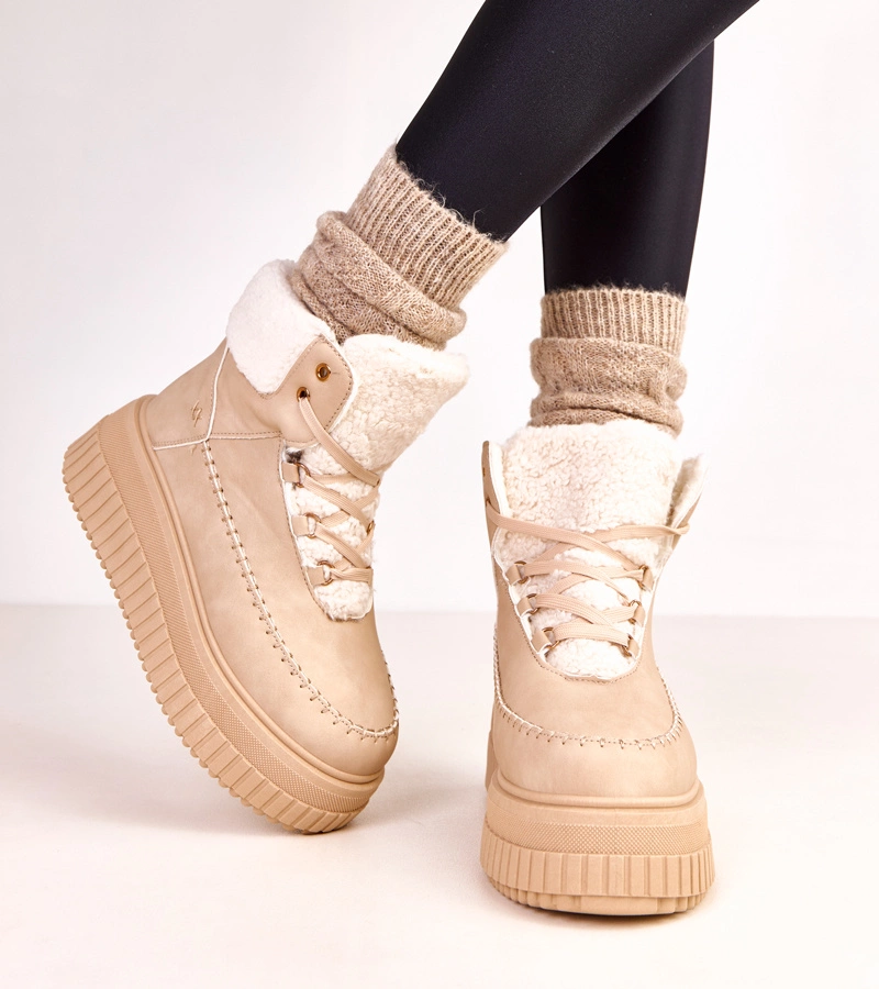 Hers Brązowe botki sportowe ocieplane na platformie