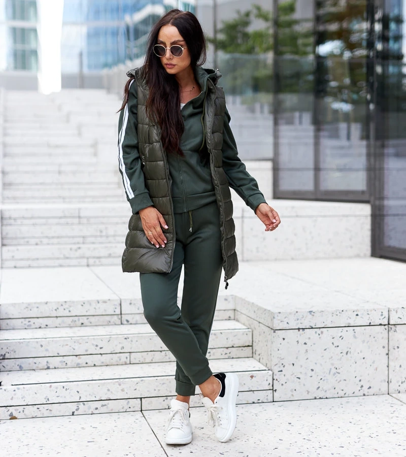 Długa ciemnozielona damska kamizelka