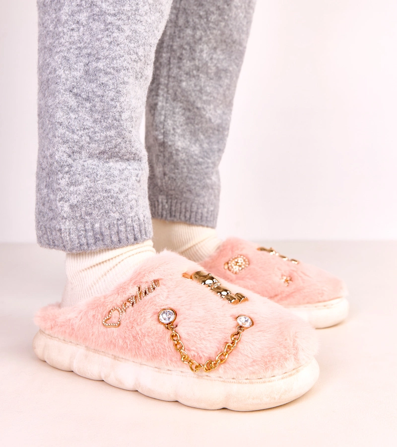 Hers Różowe zabudowane kapcie z ozdobami