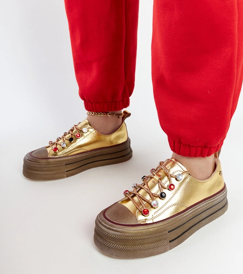 Złote sneakersy na platformie GOE NN2N4055