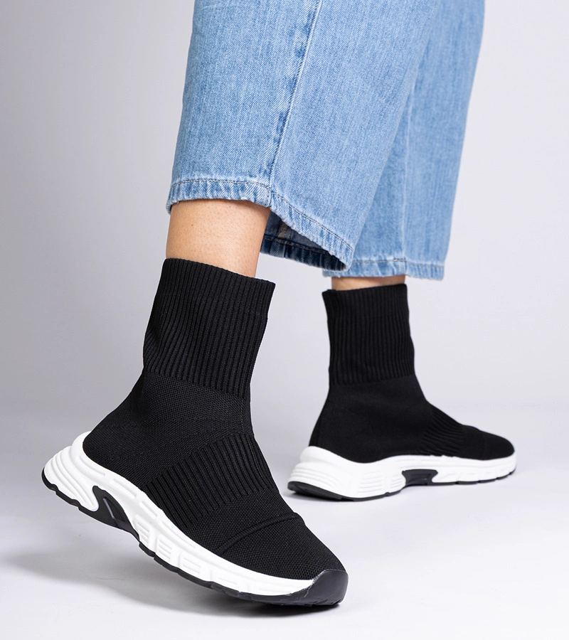 Hers Czarne sportowe sneakersy botki ze skarpetkową cholewką