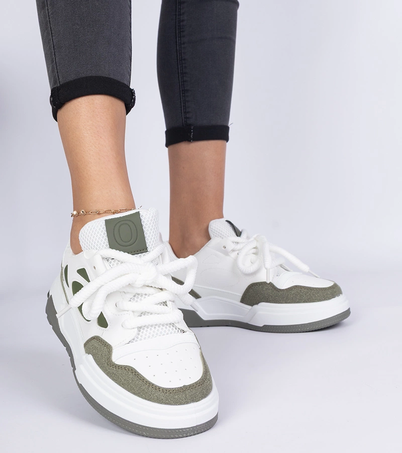 Hers Zielone damskie sneakersy z masywnymi sznurówkami