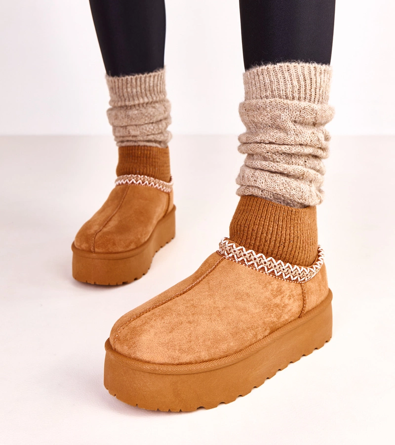 Hers Brązowe niskie śniegowce ze skarpetkową cholewką