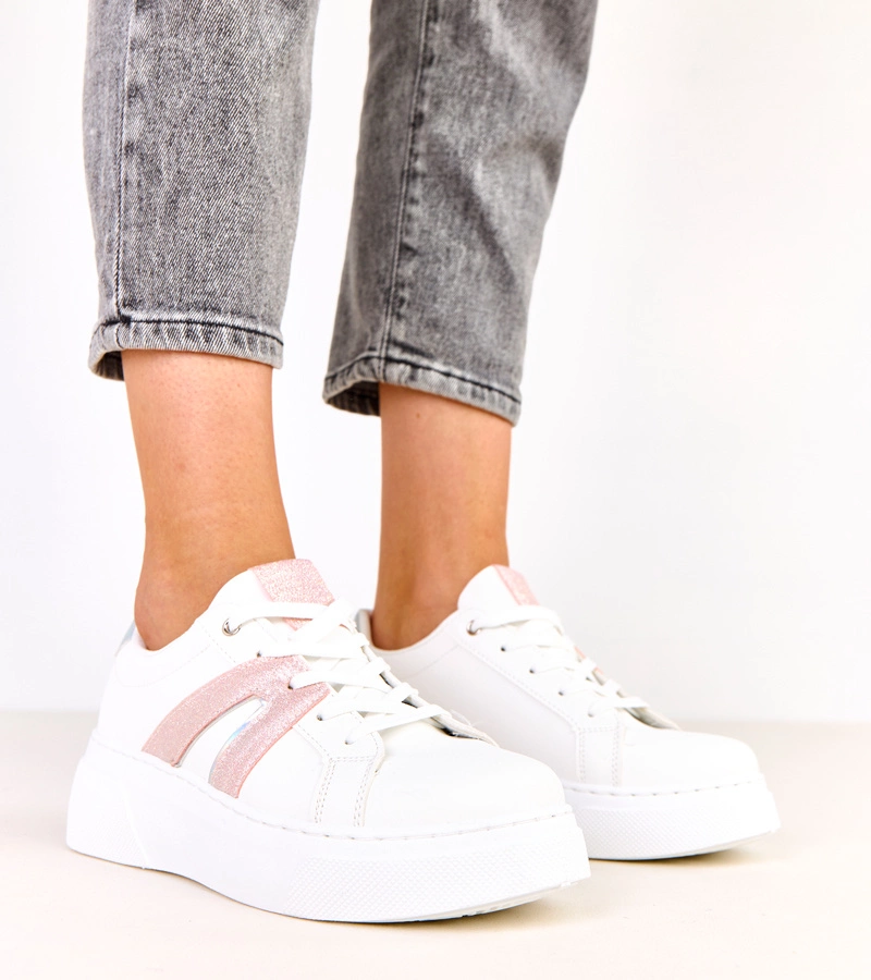 Hers Białe sneakersy na platformie z brokatowym akcentem