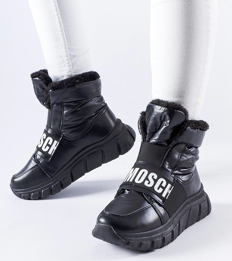 Czarne ocieplane sniegowce na platformie