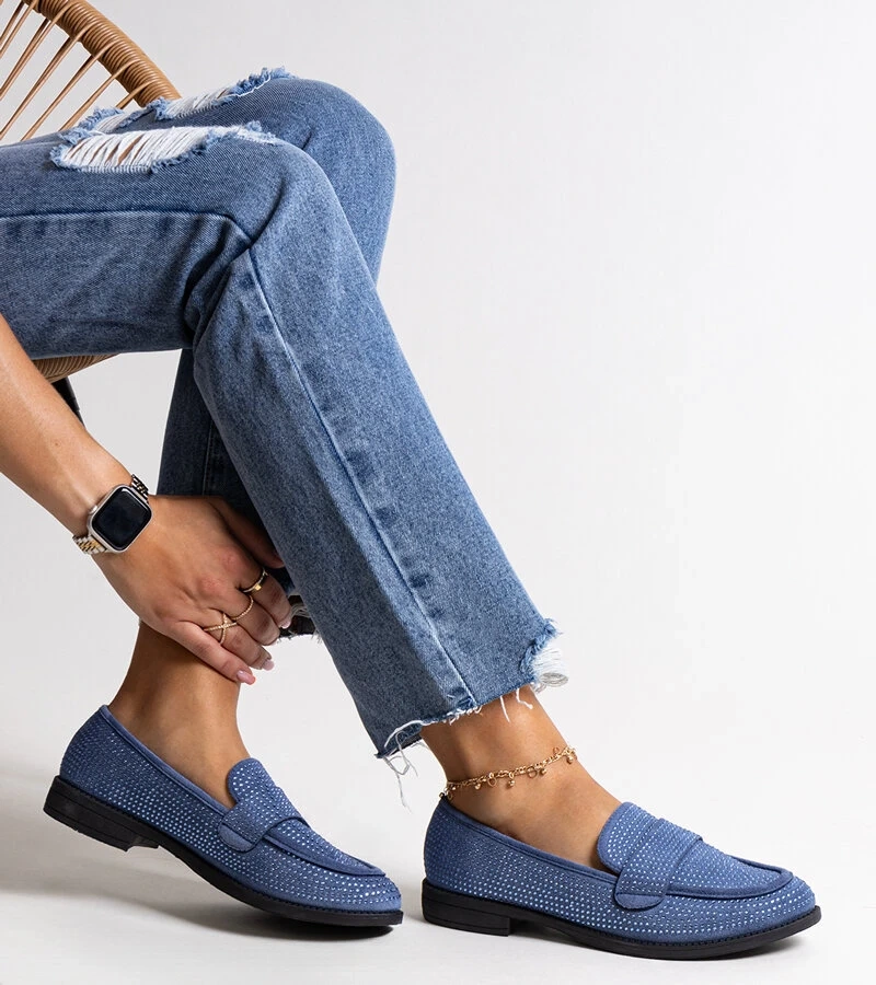 Niebieskie mokasyny w cyrkonie