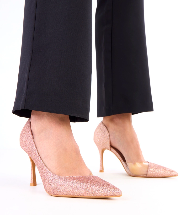 Hers Szampańskie czółenka brokatowe z sylikonowa wstawka