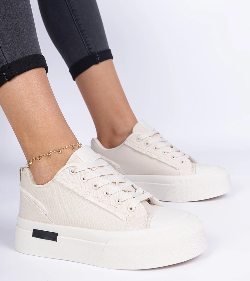 Hers Beżowe trampki damskie materiałowe na platformie