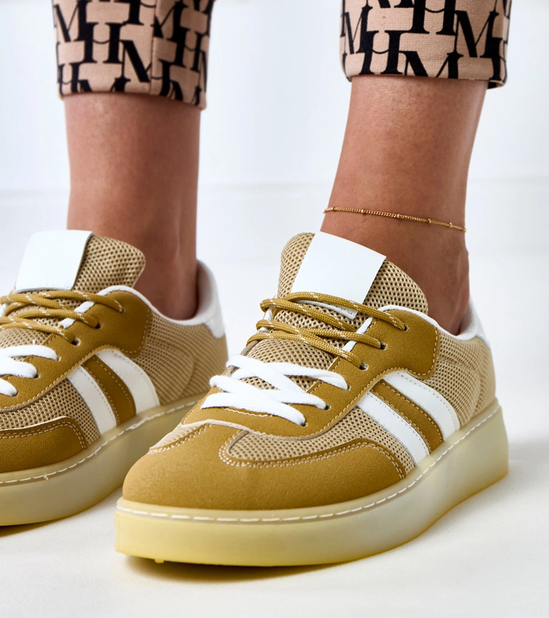 Hers żółte sneakersy damskie sportowe z białymi paskami