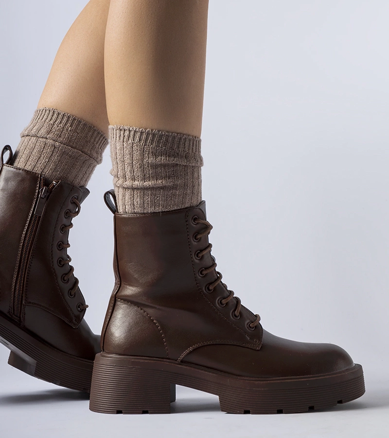 Brązowe ocieplane botki gruba podeszwa