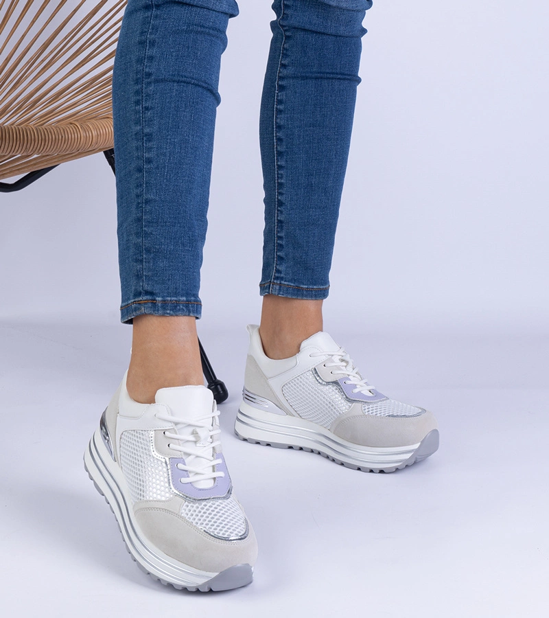 Hers sneakersy damskie białe z metaliczną wstawką
