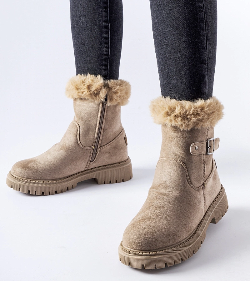 Brązowe ocieplane botki z futerkiem