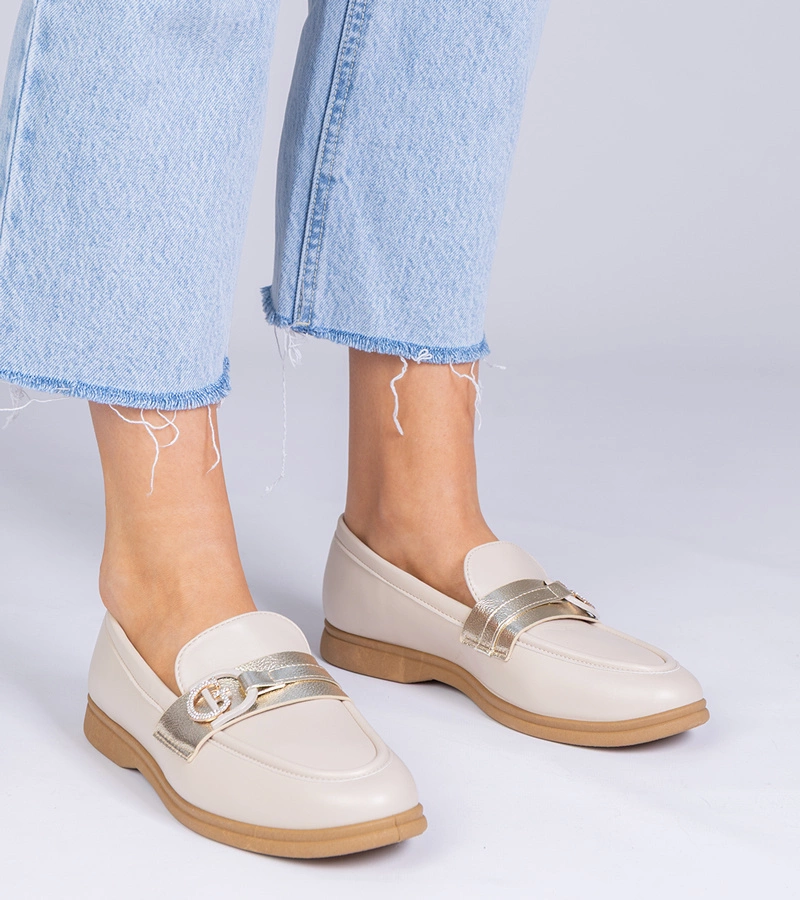 Hers Beżowe mokasyny z ekoskóry z cyrkoniami