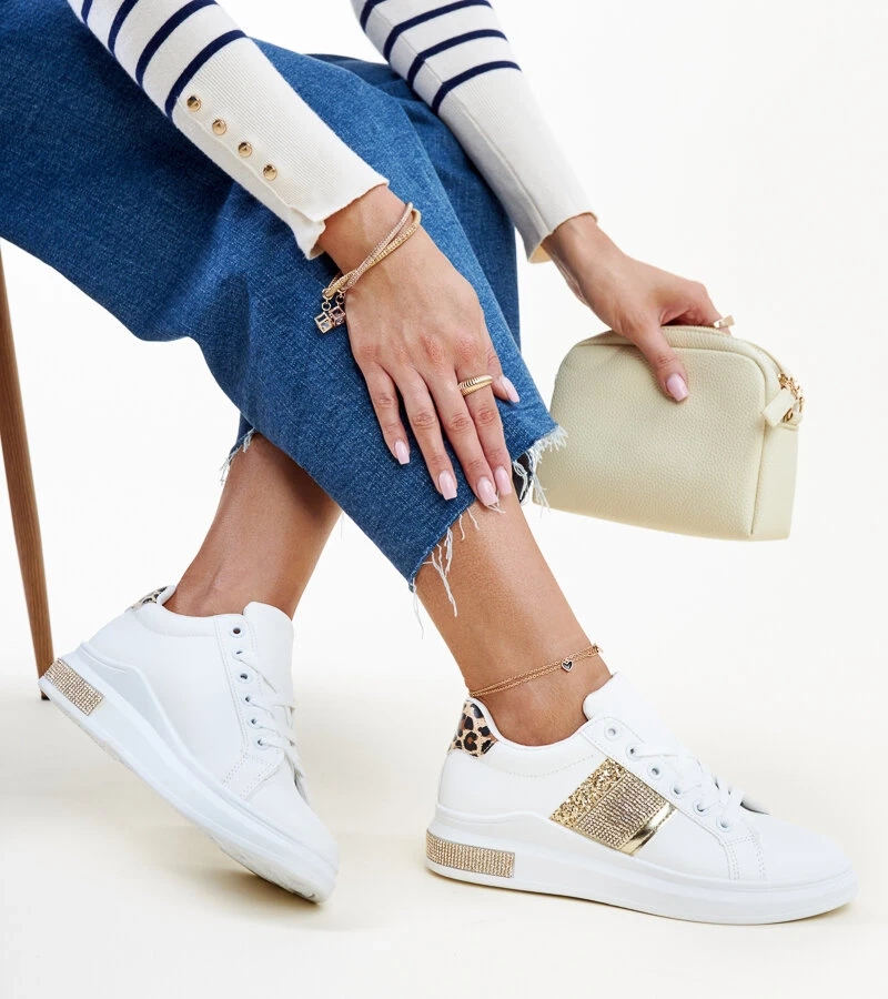 Biało-złote sneakersy z cyrkoniami