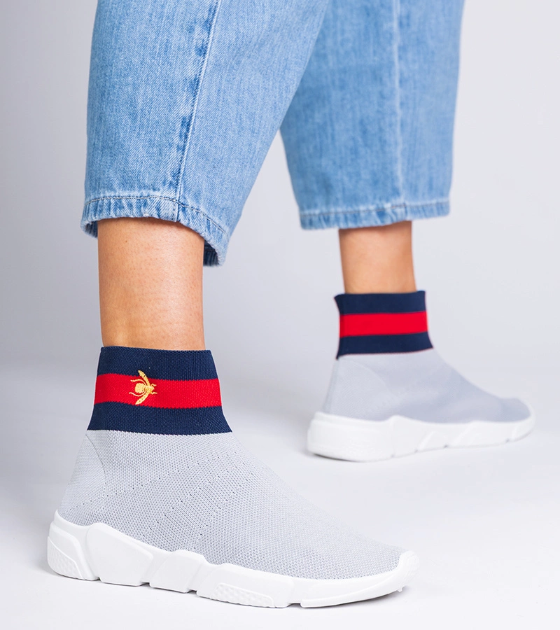 Hers Szare sportowe sneakersy ze skarpetkową cholewką