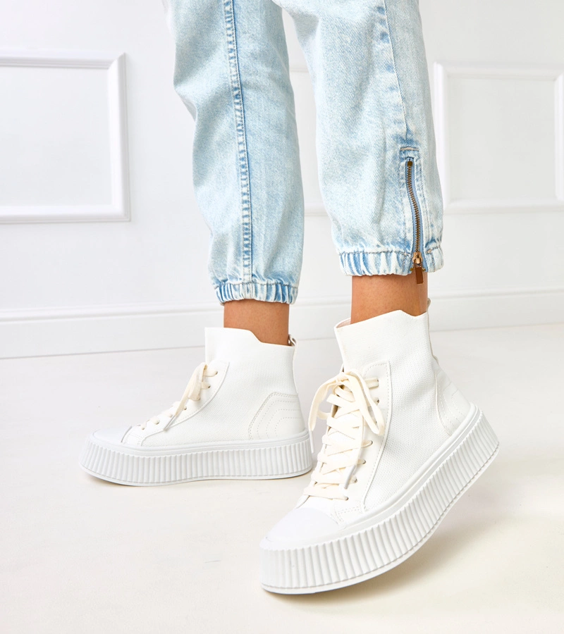 Hers Białe skarpetkowe trampki na platformie