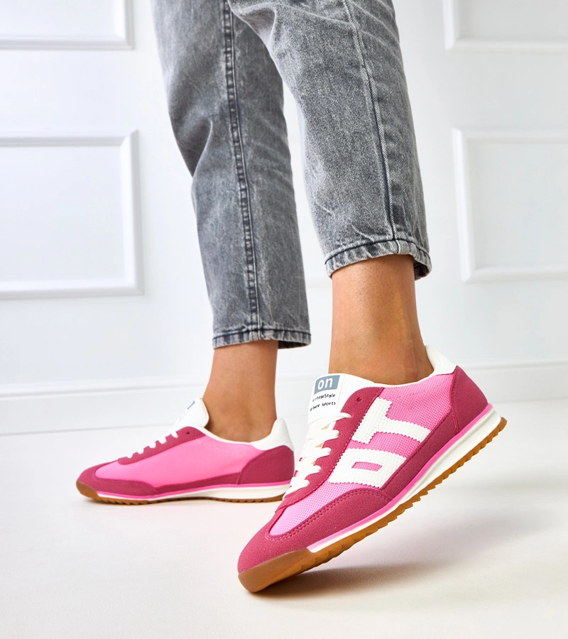 Hers Różowe sneakersy damskie sportowe z białymi elementami