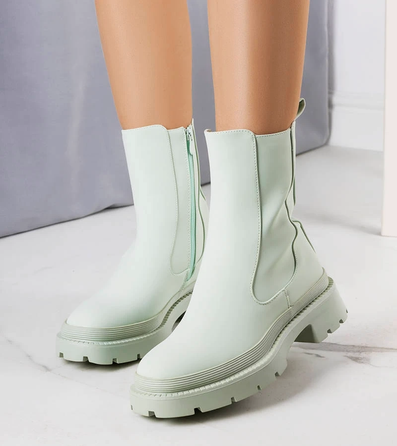 Miętowe matowe botki ocieplane